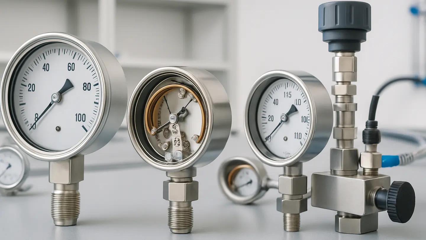 Bourdon tube pressure gauge sensing element and dial mechanism