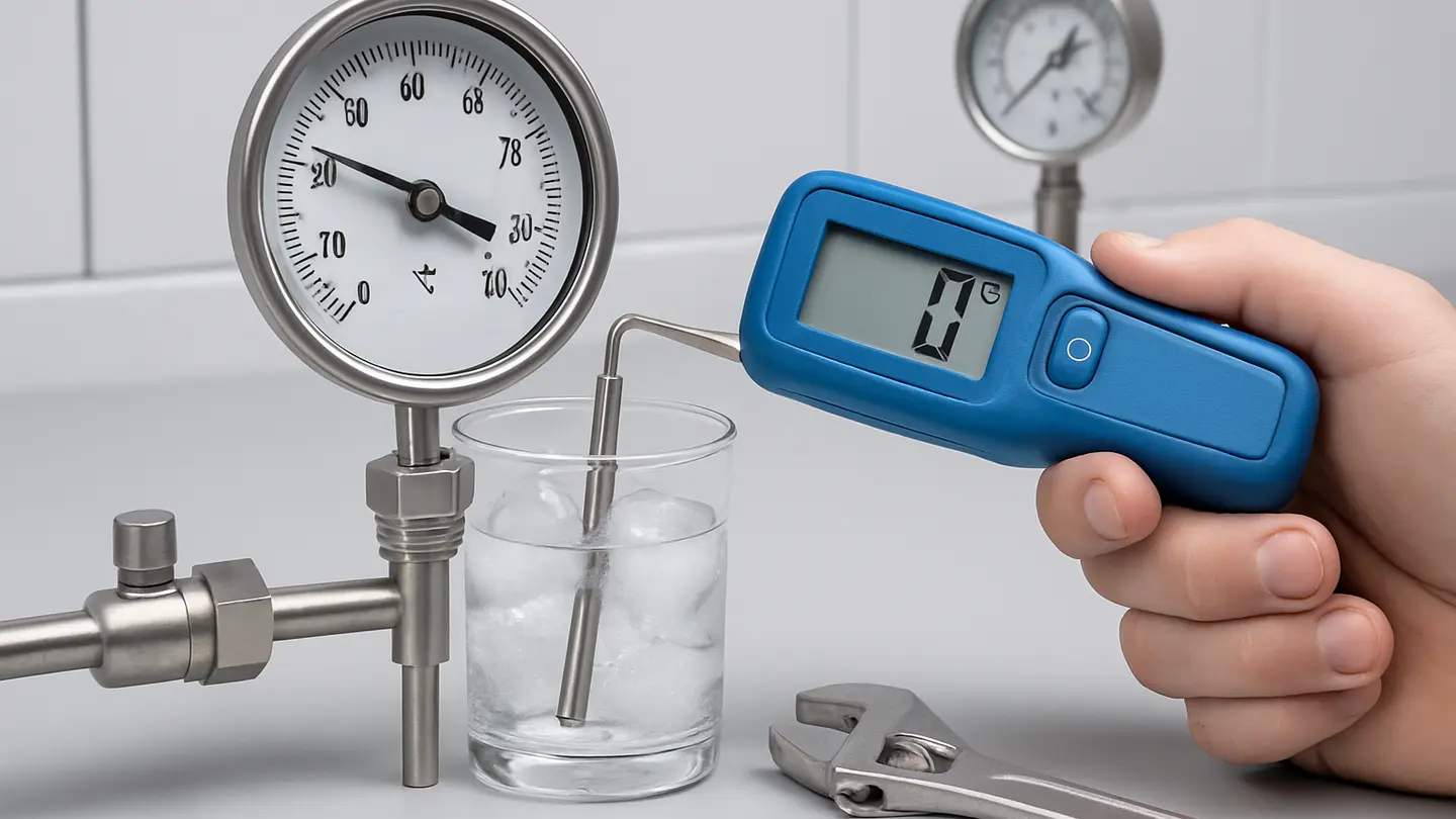 Bimetallic dial thermometer calibration in an ice bath
