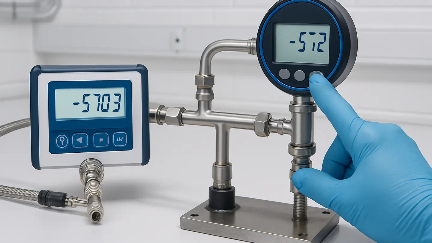 Vacuum gauge connected to a calibration manifold and reference standard