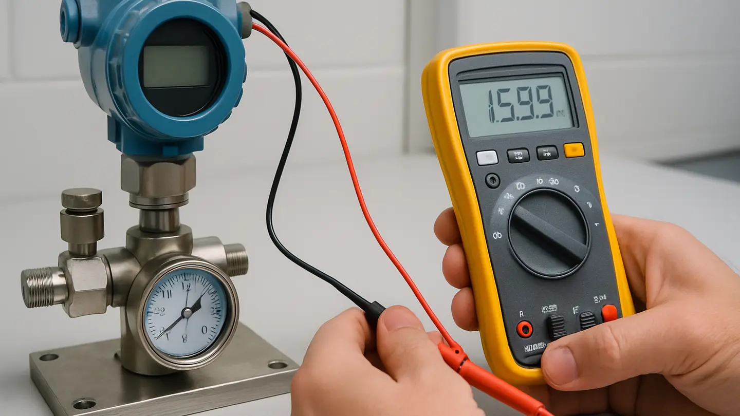 Multimeter connected in series with a pressure transmitter loop