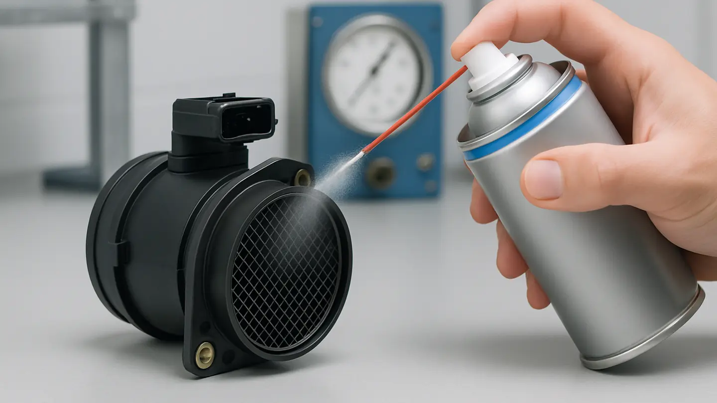 Mass air flow sensor removed from an engine intake for cleaning