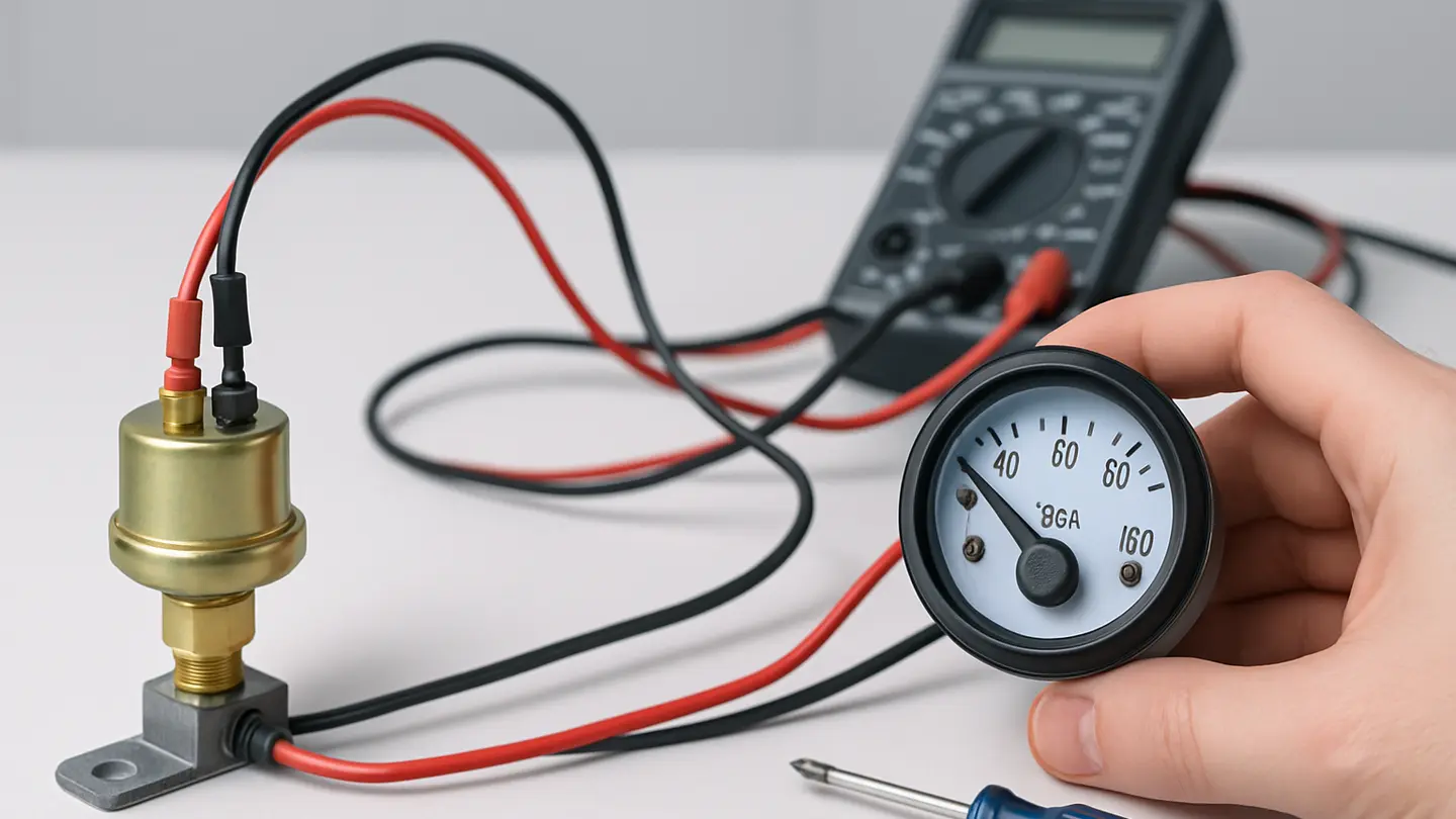 Electronic oil pressure gauge connected to an engine sender