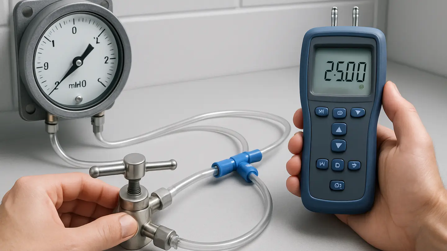 Technician calibrating a differential pressure gauge