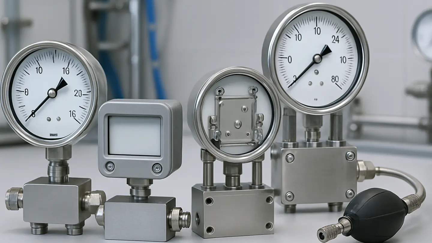 Differential pressure gauge installed on industrial process piping