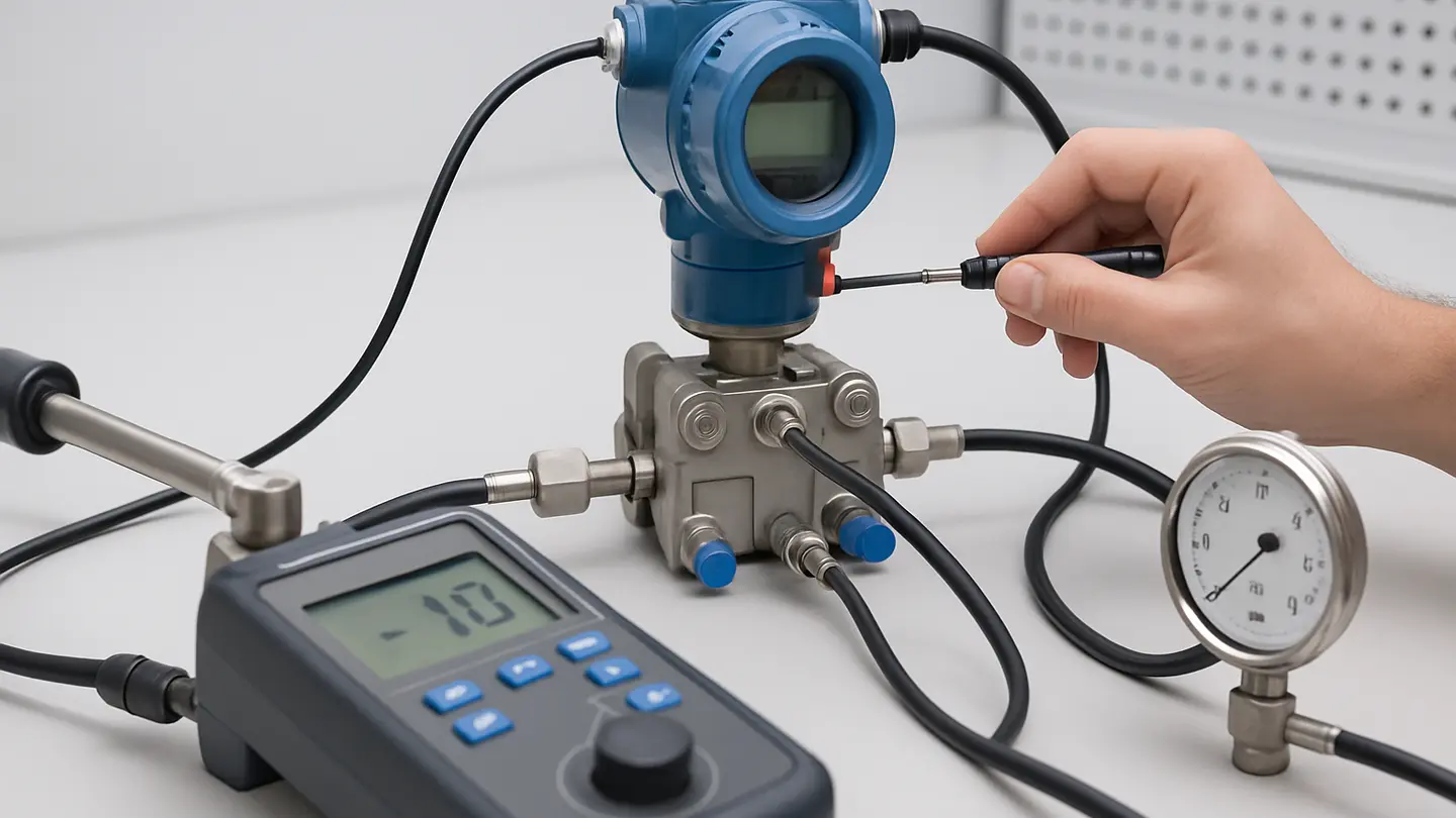 Technician calibrating a differential pressure transmitter