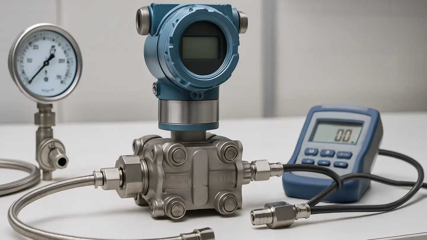 Differential pressure transmitter connected to high and low process pressure lines