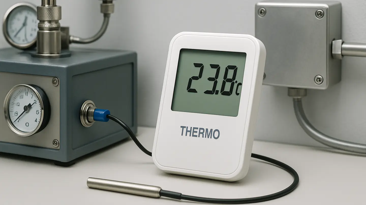 Digital room thermometer measuring indoor air temperature