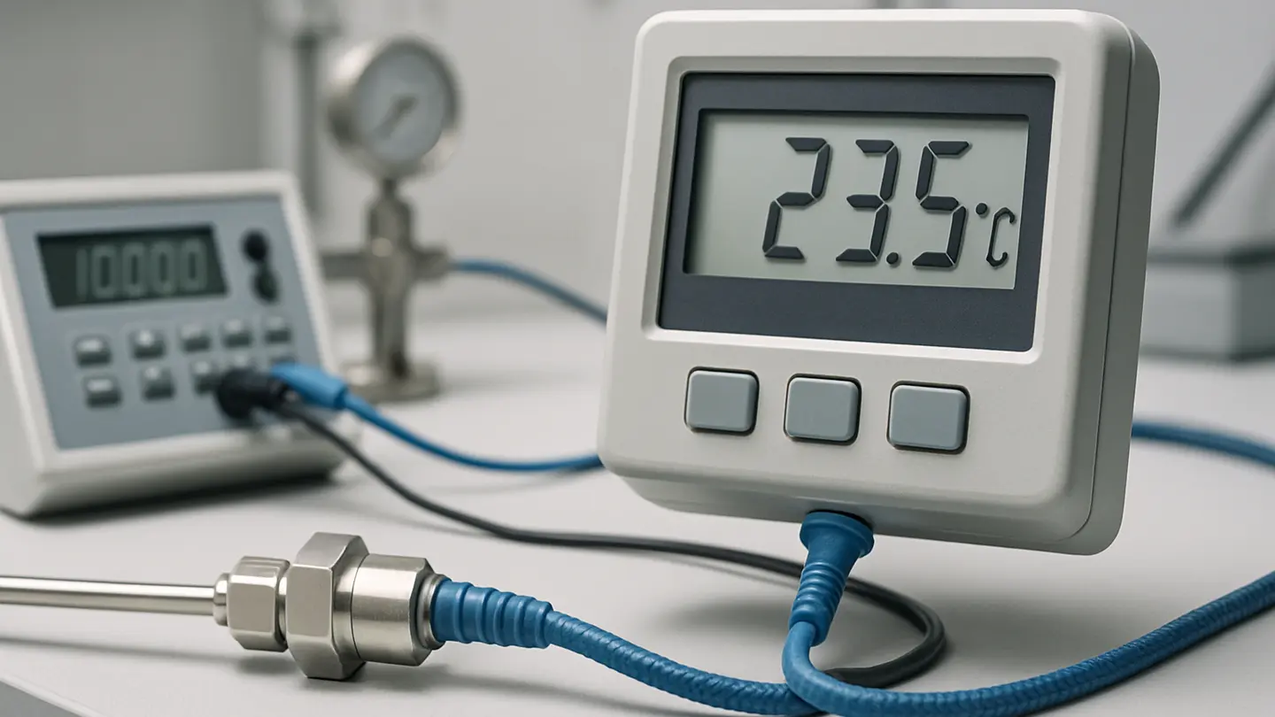 Digital thermometer probe measuring temperature for an electronic display