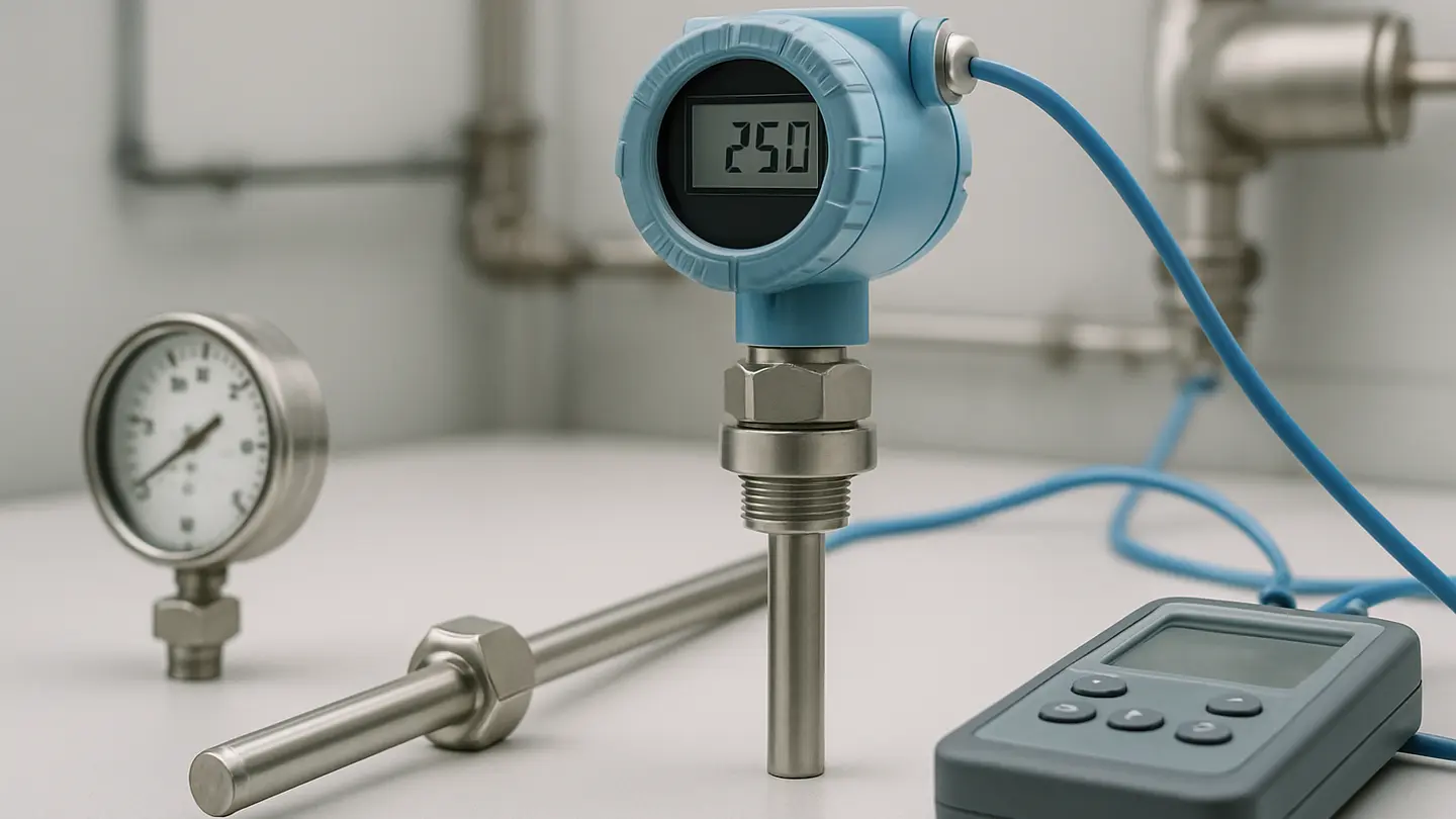 Thermowell installed in a pipe for temperature sensor protection