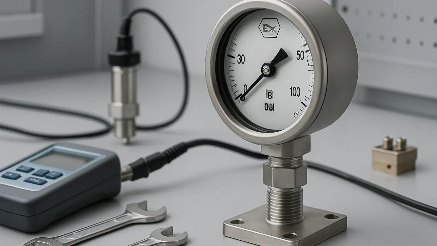 Explosion-proof pressure gauge for hazardous-area pressure measurement