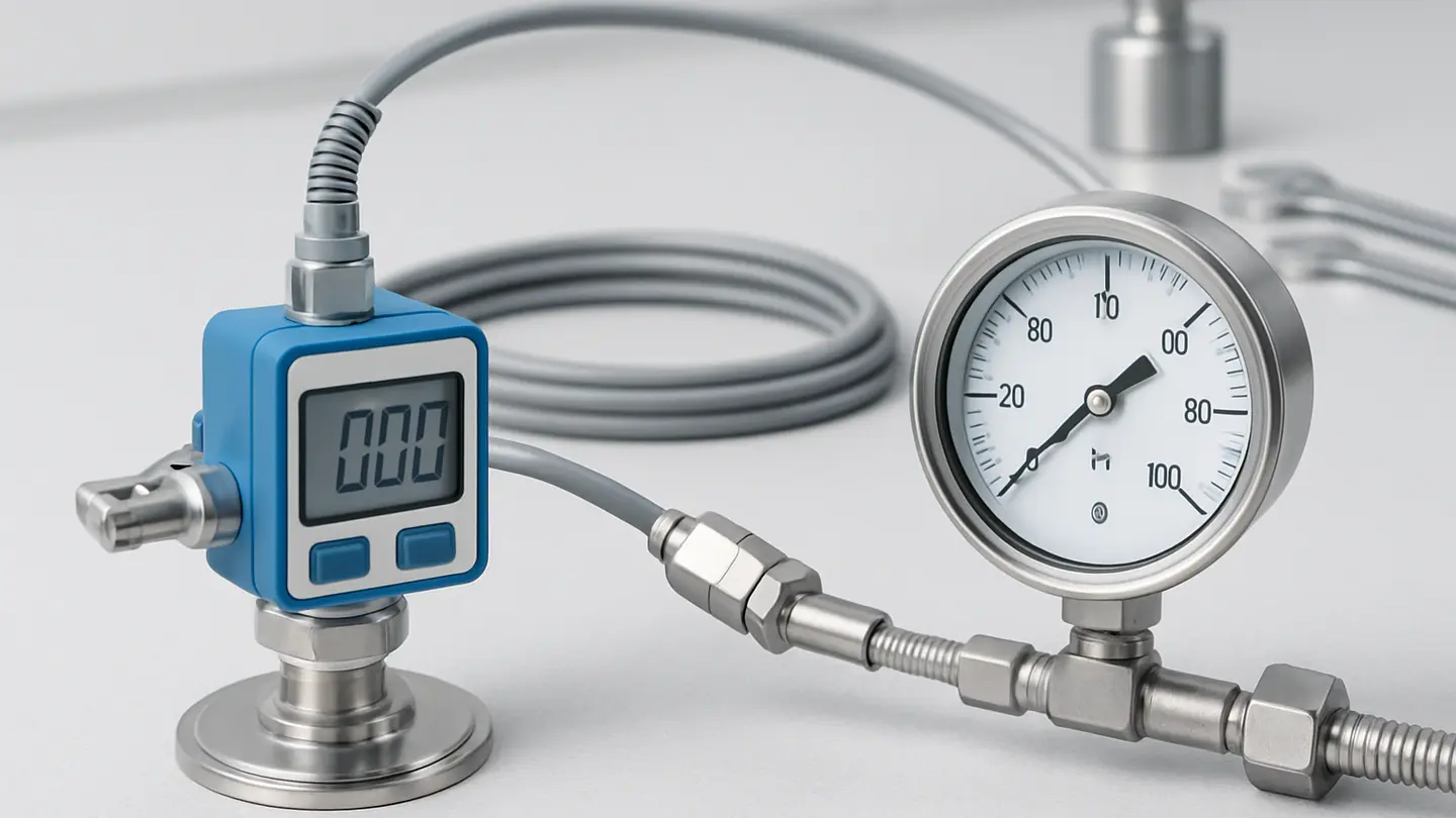 Sanitary pressure instrumentation installed on food processing equipment