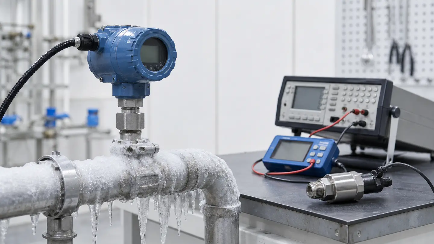Pressure transducer connected to a water pressure system in freezing conditions