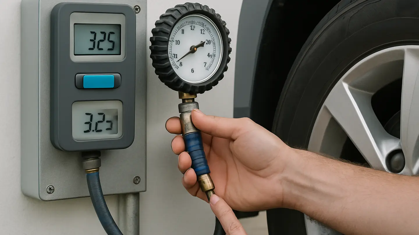 Tire pressure gauge connected to a vehicle tire valve stem