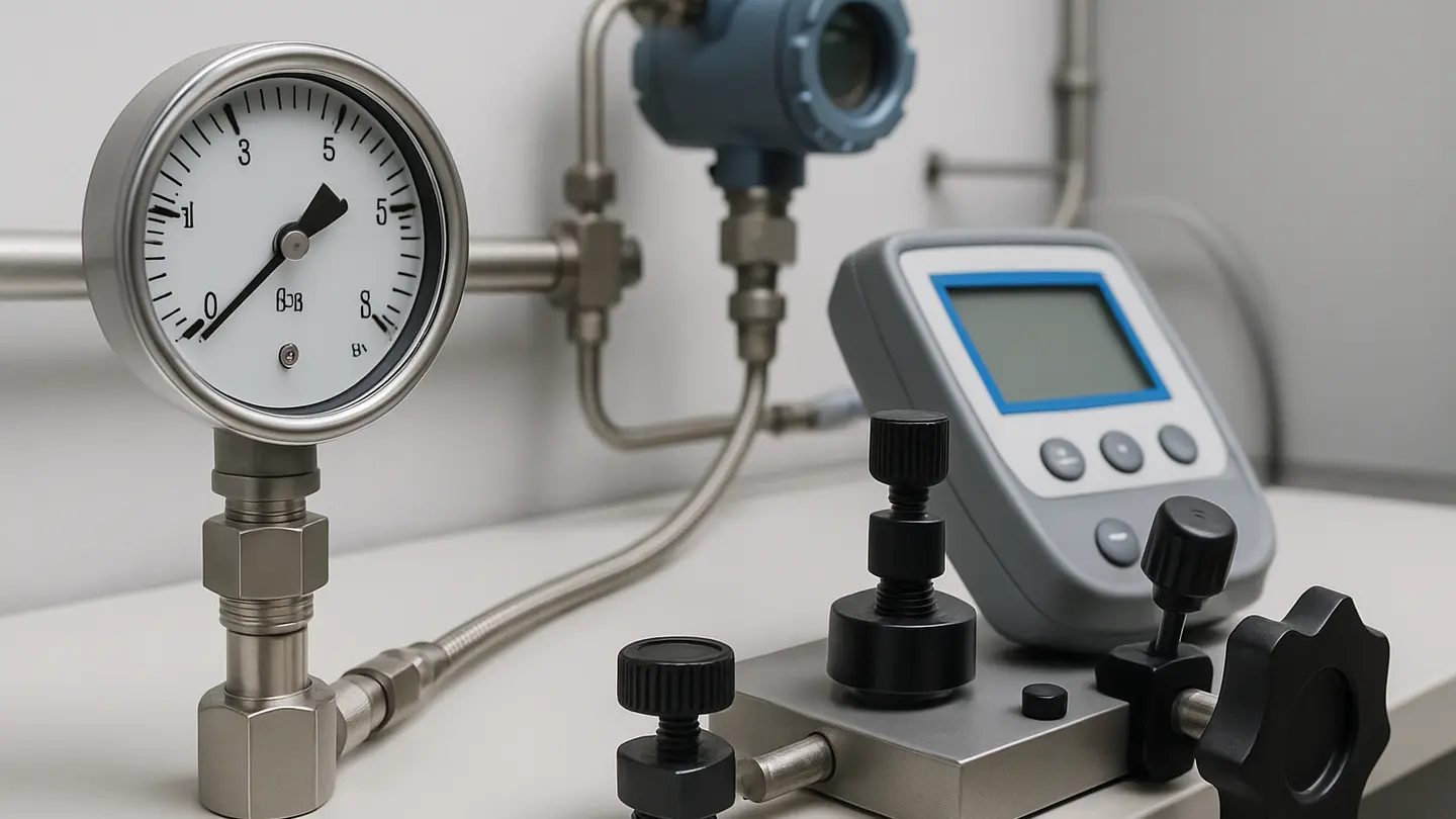 Pressure gauge installed on industrial piping