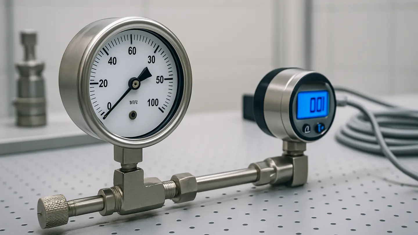 Mechanical pressure gauge in a horizontal mounting orientation