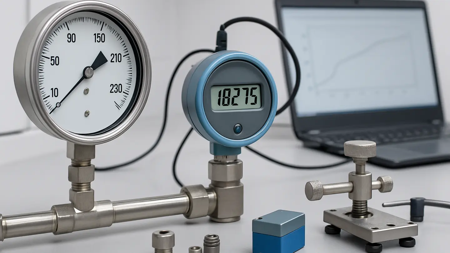 Mechanical and digital pressure gauges showing pressure sensing and display methods