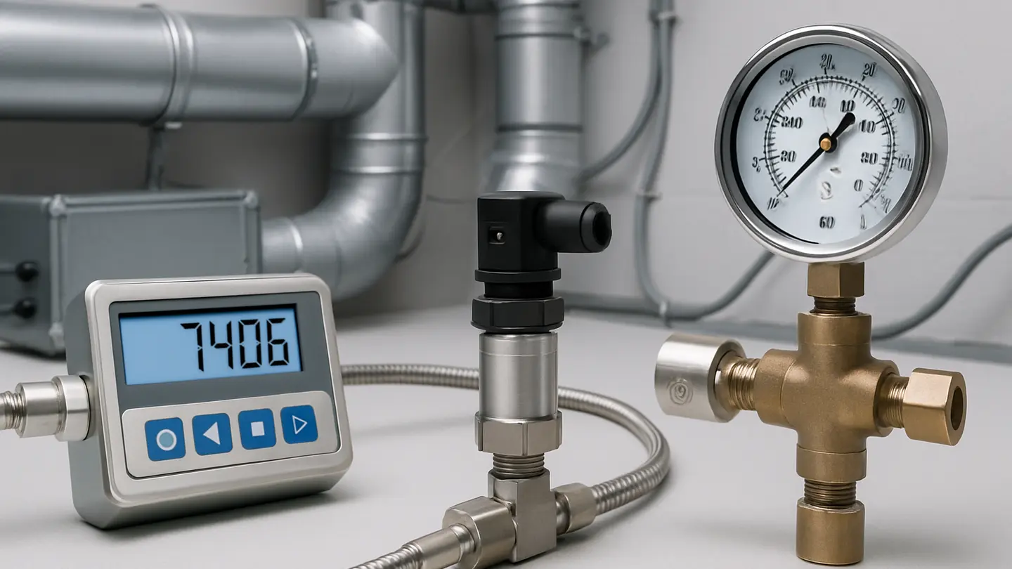 HVAC pressure sensor installed for air or fluid pressure measurement