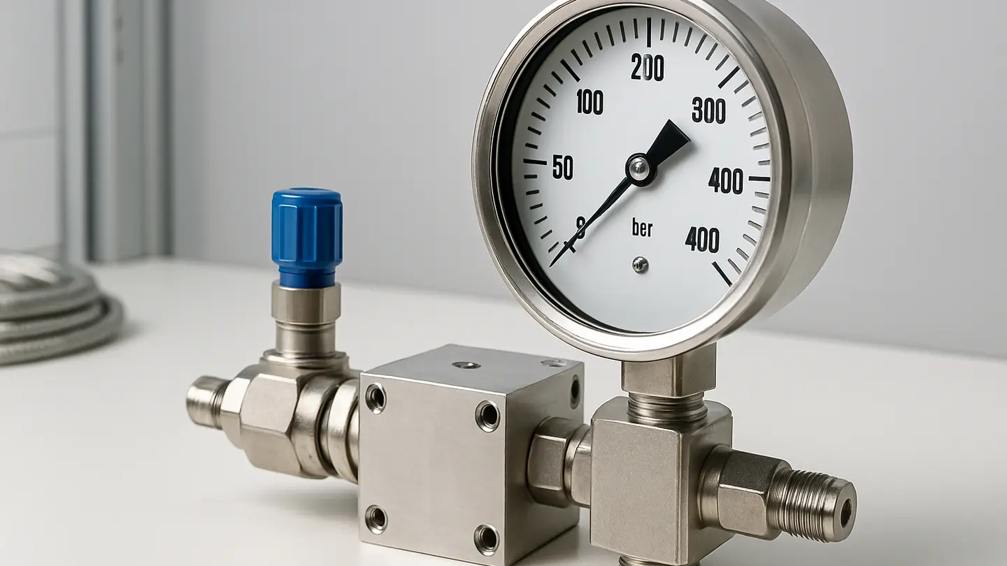 Hydraulic pressure gauge installed on a hydraulic system