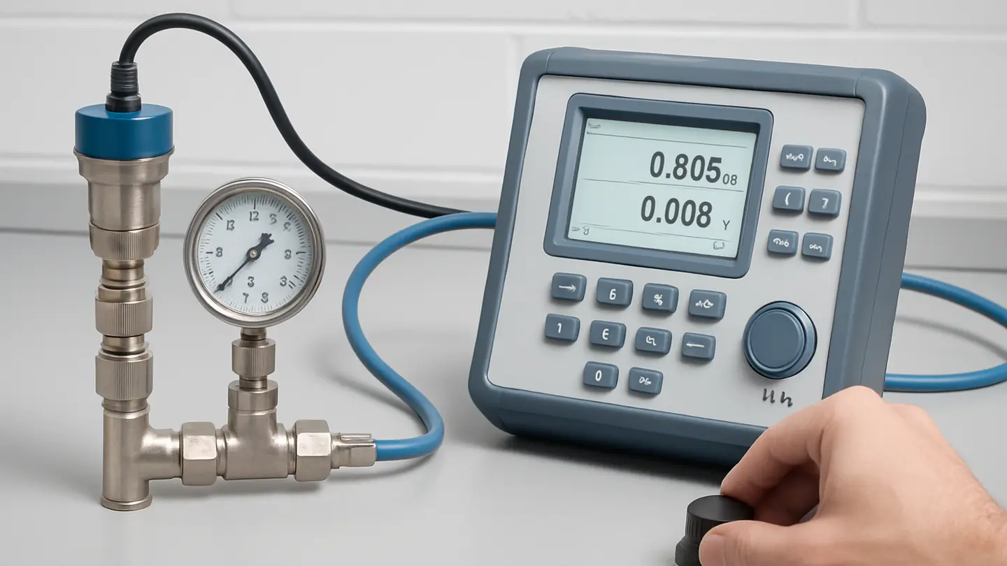 Technician calibrating a differential pressure sensor in a controlled environment