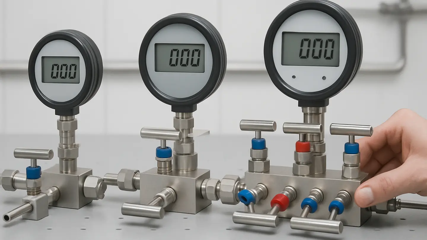 Manifold valve configurations connected to pressure instruments