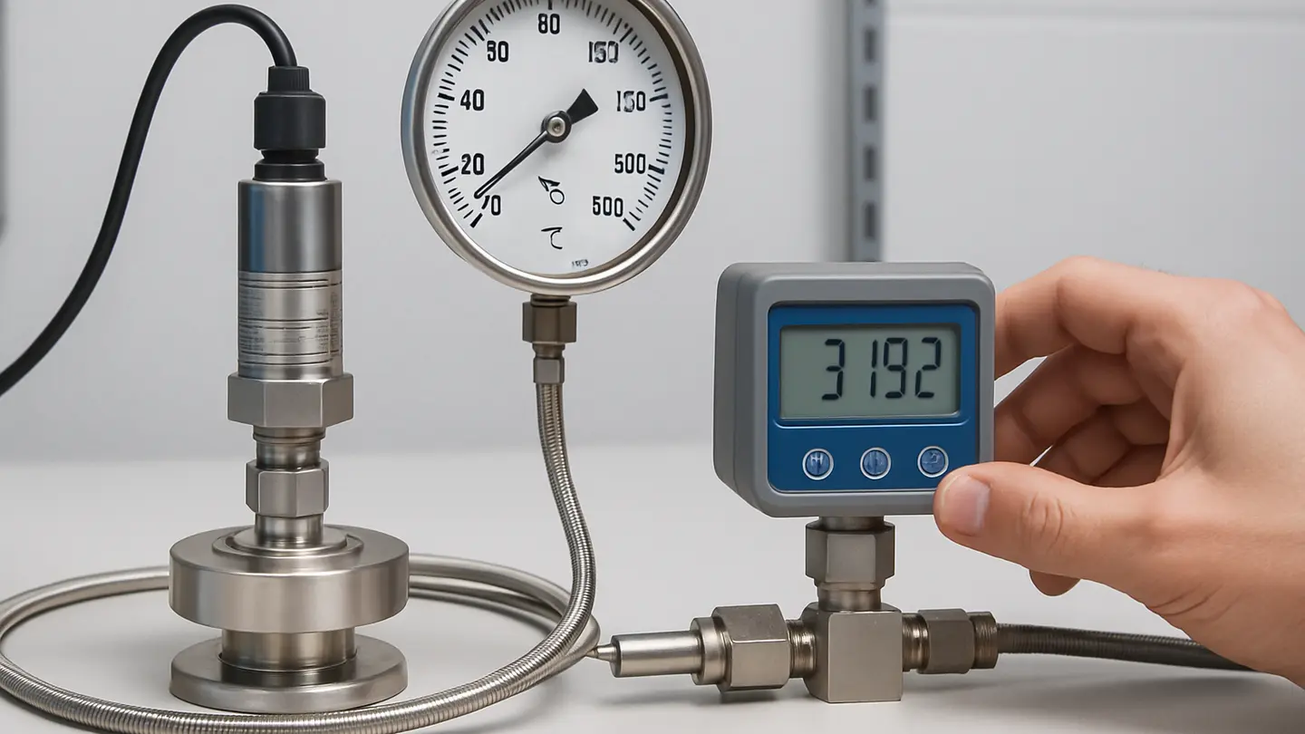 Pressure transducer mounted on a process line exposed to changing media temperature
