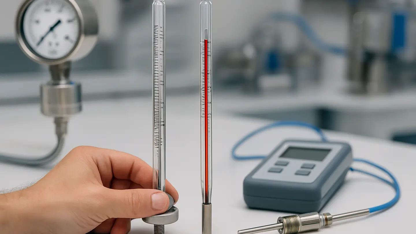 Mercury and alcohol liquid-in-glass thermometers side by side