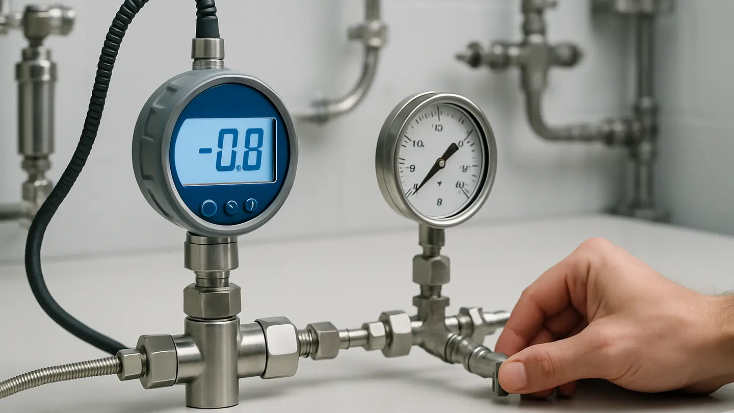 Pressure gauge illustrating negative pressure and vacuum relative to atmospheric pressure