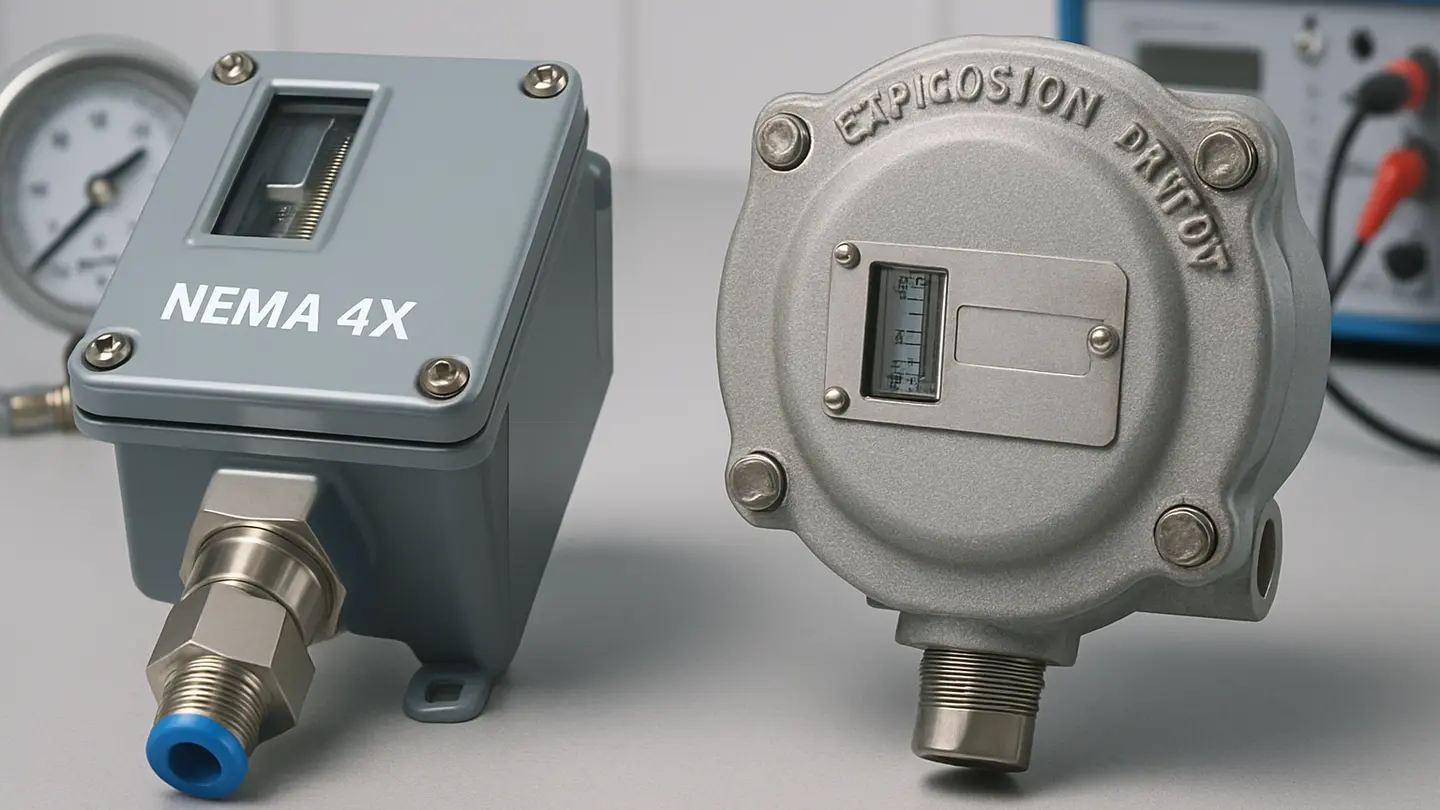 Industrial pressure switch enclosure for wet and hazardous locations