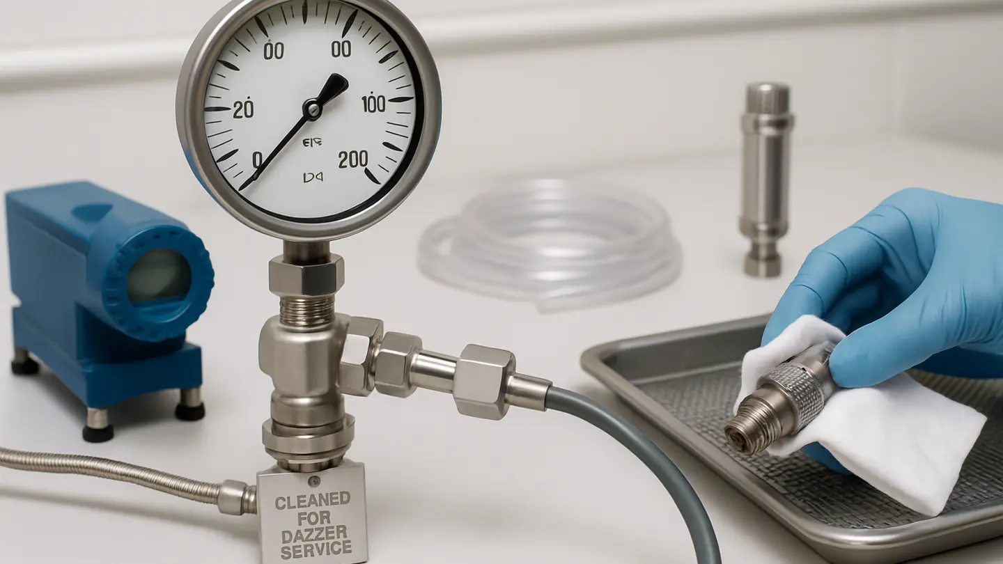 Pressure instrument prepared for oxygen-service cleaning