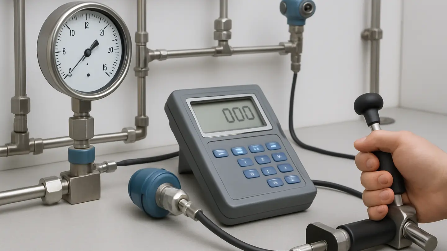 Technician inspecting pressure gauges during a plantwide instrument audit