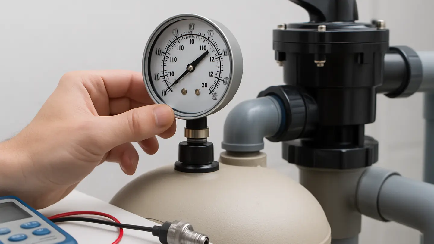 Pressure gauge installed on a pool filter housing