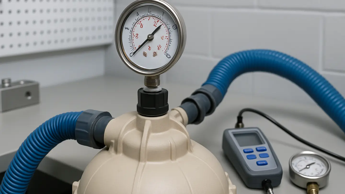 Pressure gauge mounted on a pool filter system