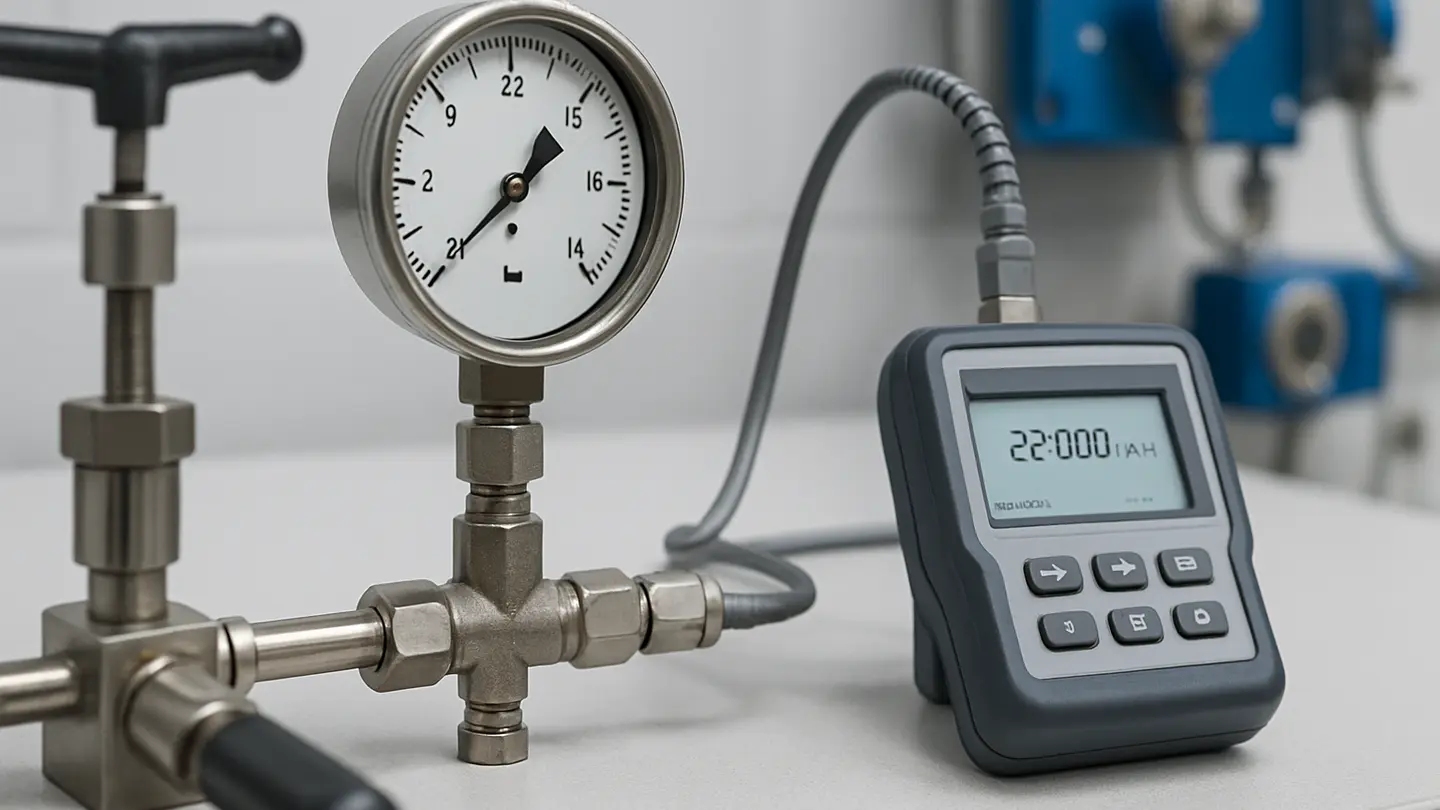 Pressure gauge being checked during calibration
