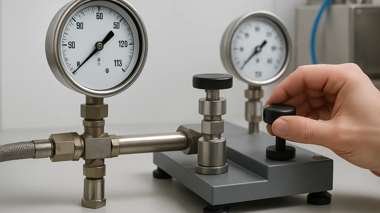 Pressure gauge connected to a calibration reference