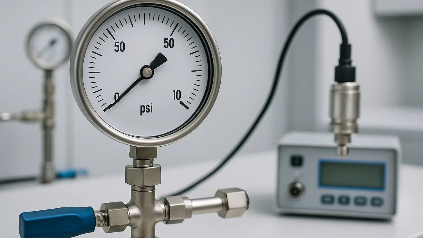 Pressure gauge pointer positioned near the middle of the dial
