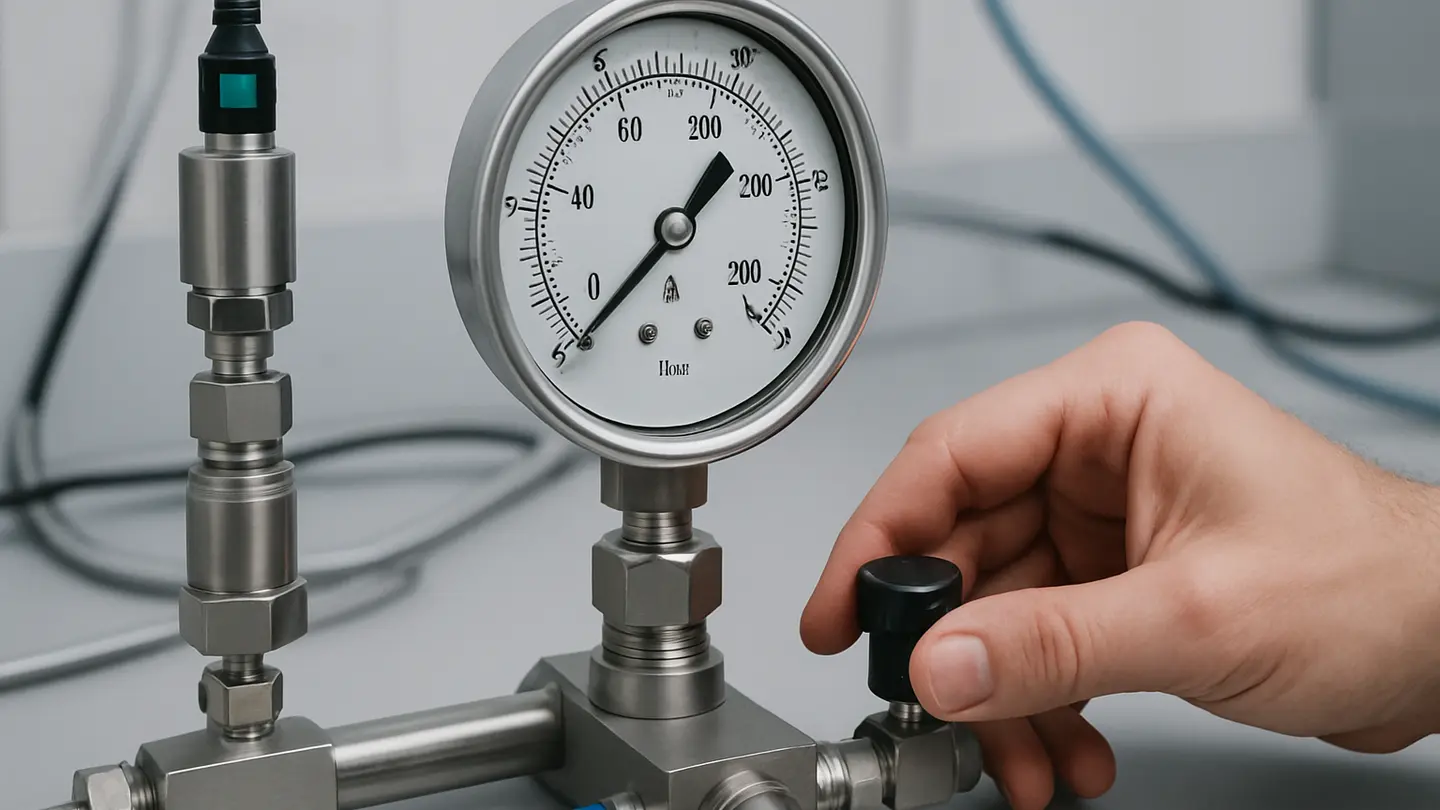 Analog pressure gauge dial used for range selection