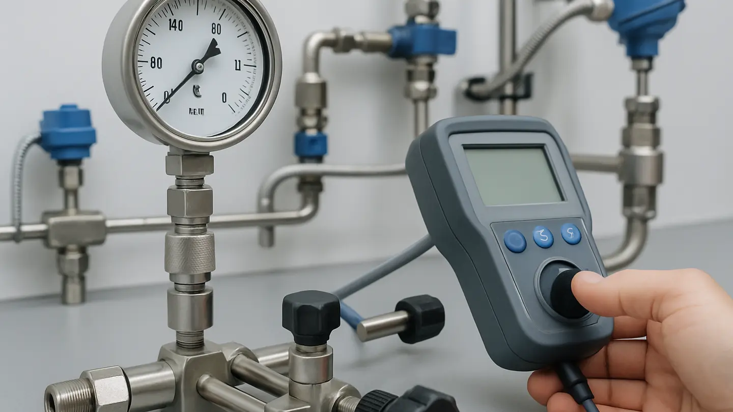 Mechanical pressure gauge installed on process piping