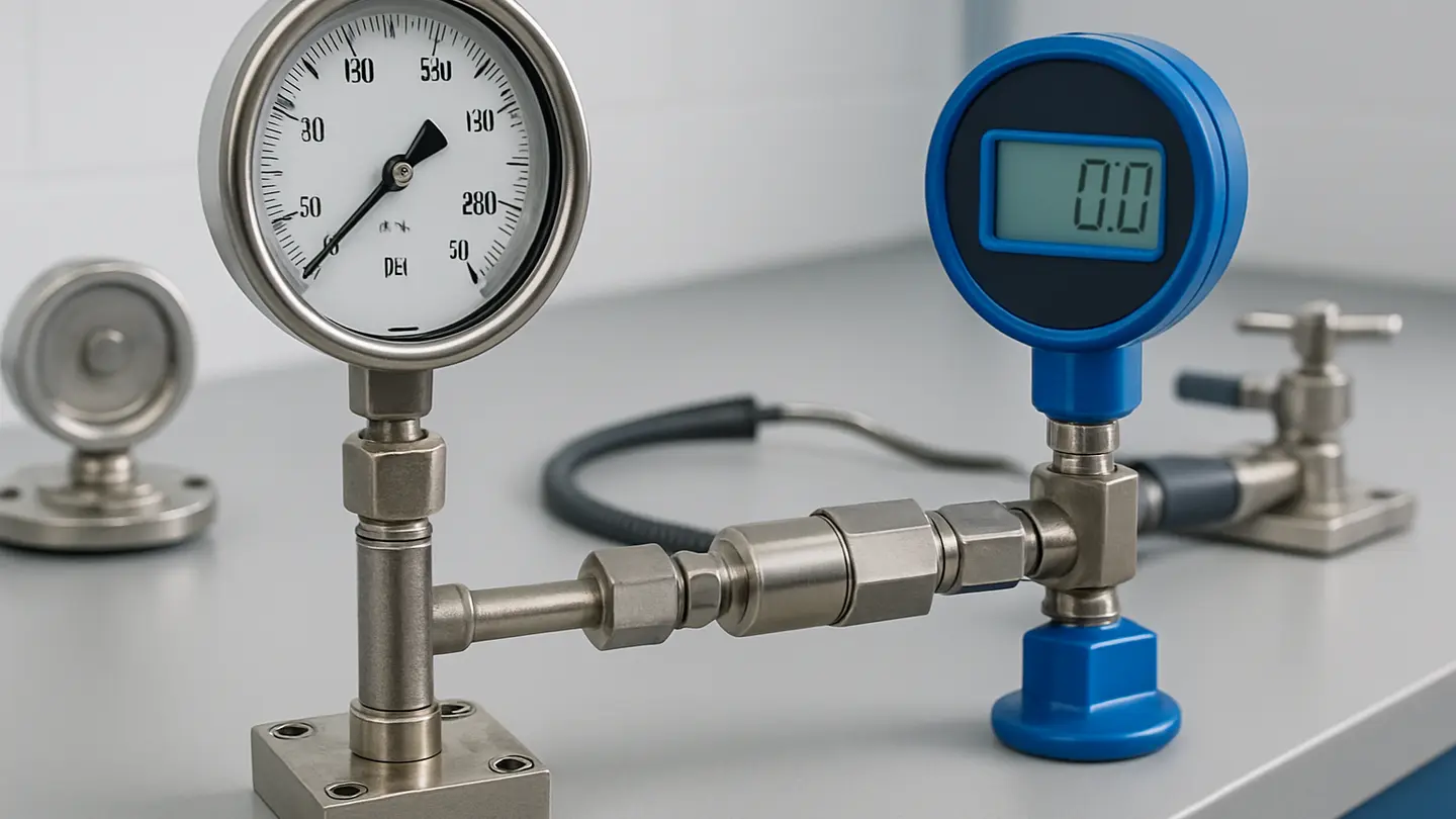 Mechanical and digital pressure gauges used for industrial pressure measurement