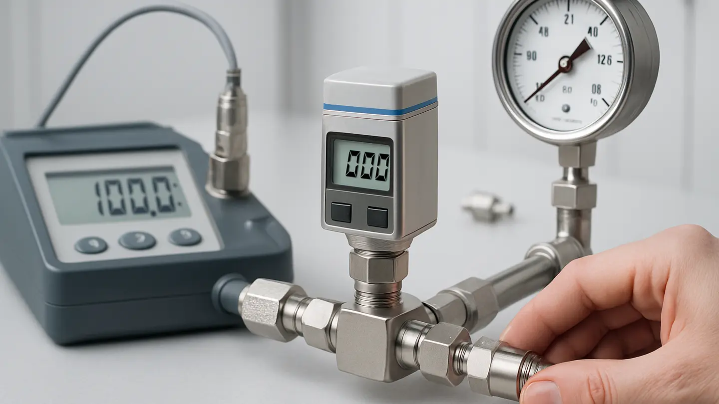 Pressure sensor installed on industrial process piping