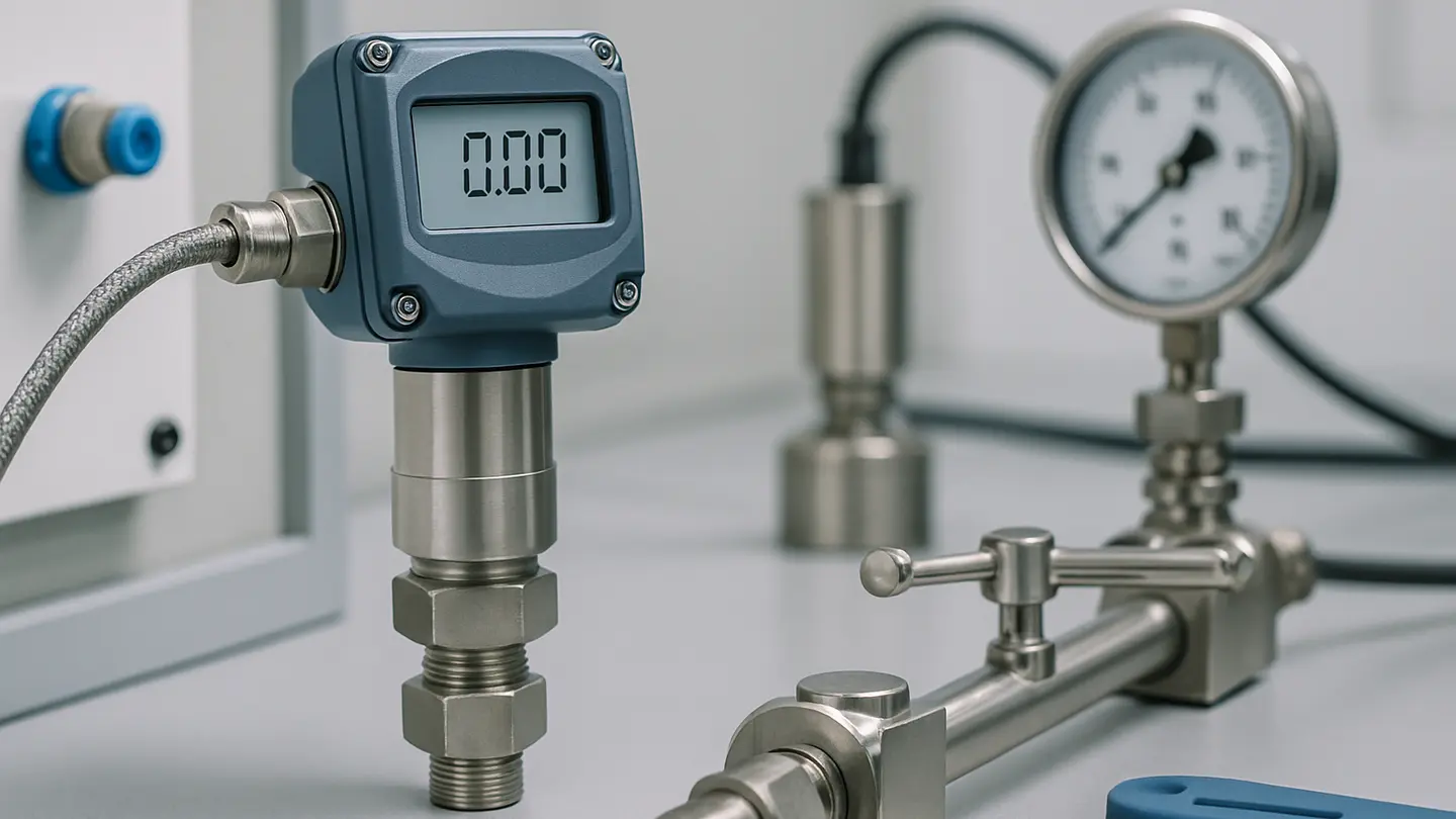 Pressure transducer installed for industrial pressure measurement