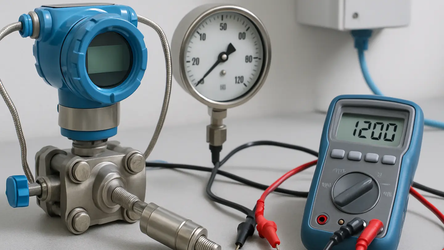 Industrial pressure transmitter connected to control system wiring
