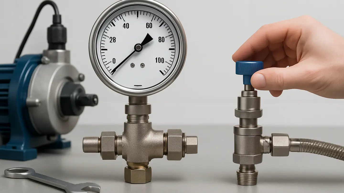 Pressure gauge assembly on a water treatment pump system