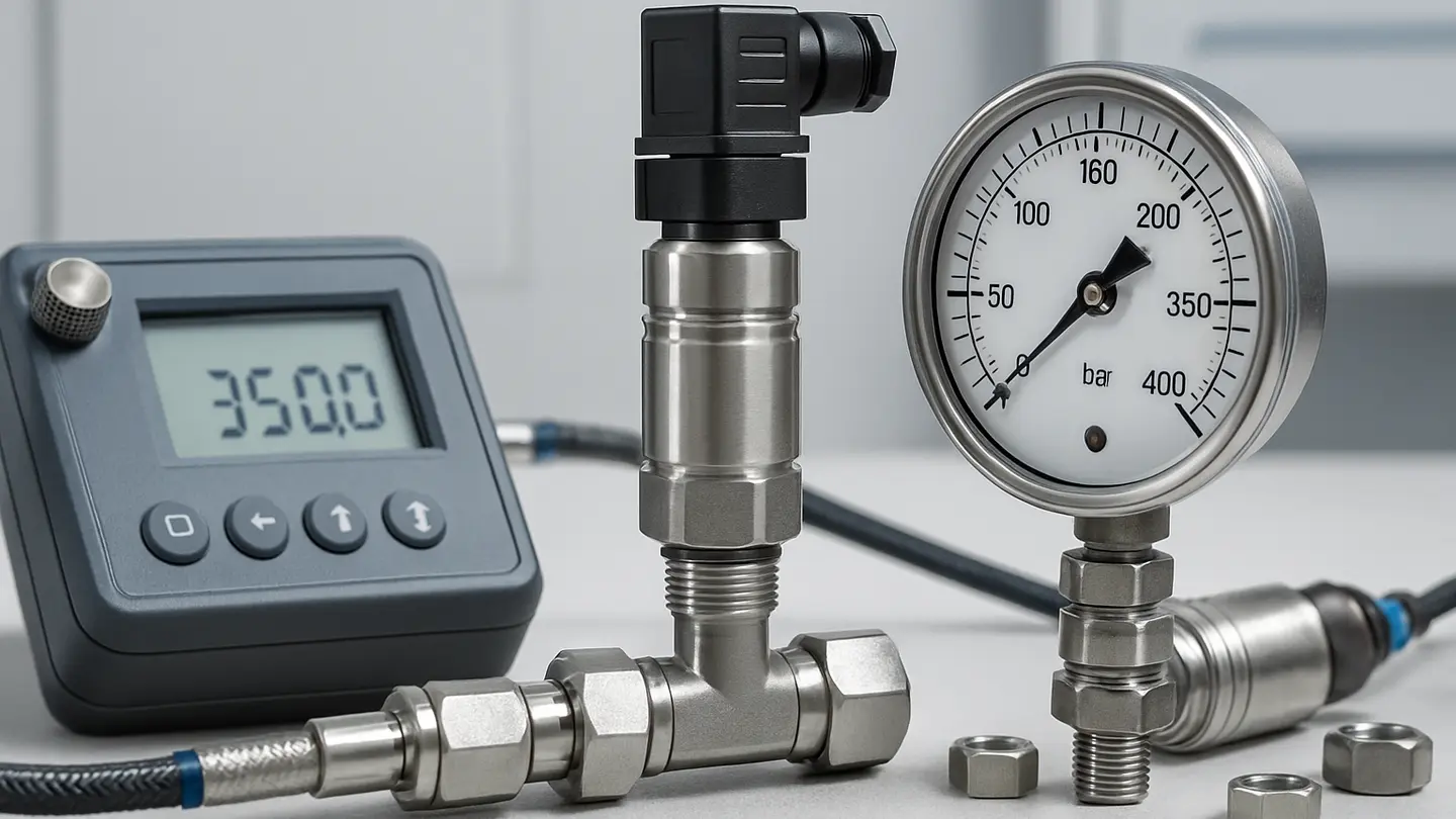 Hydraulic pressure transducer connected to hydraulic equipment