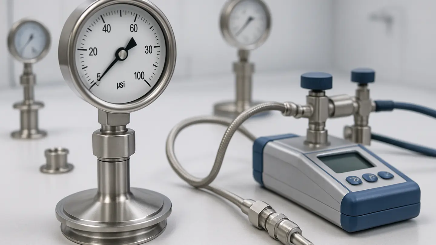 Sanitary pressure gauge on a hygienic process connection