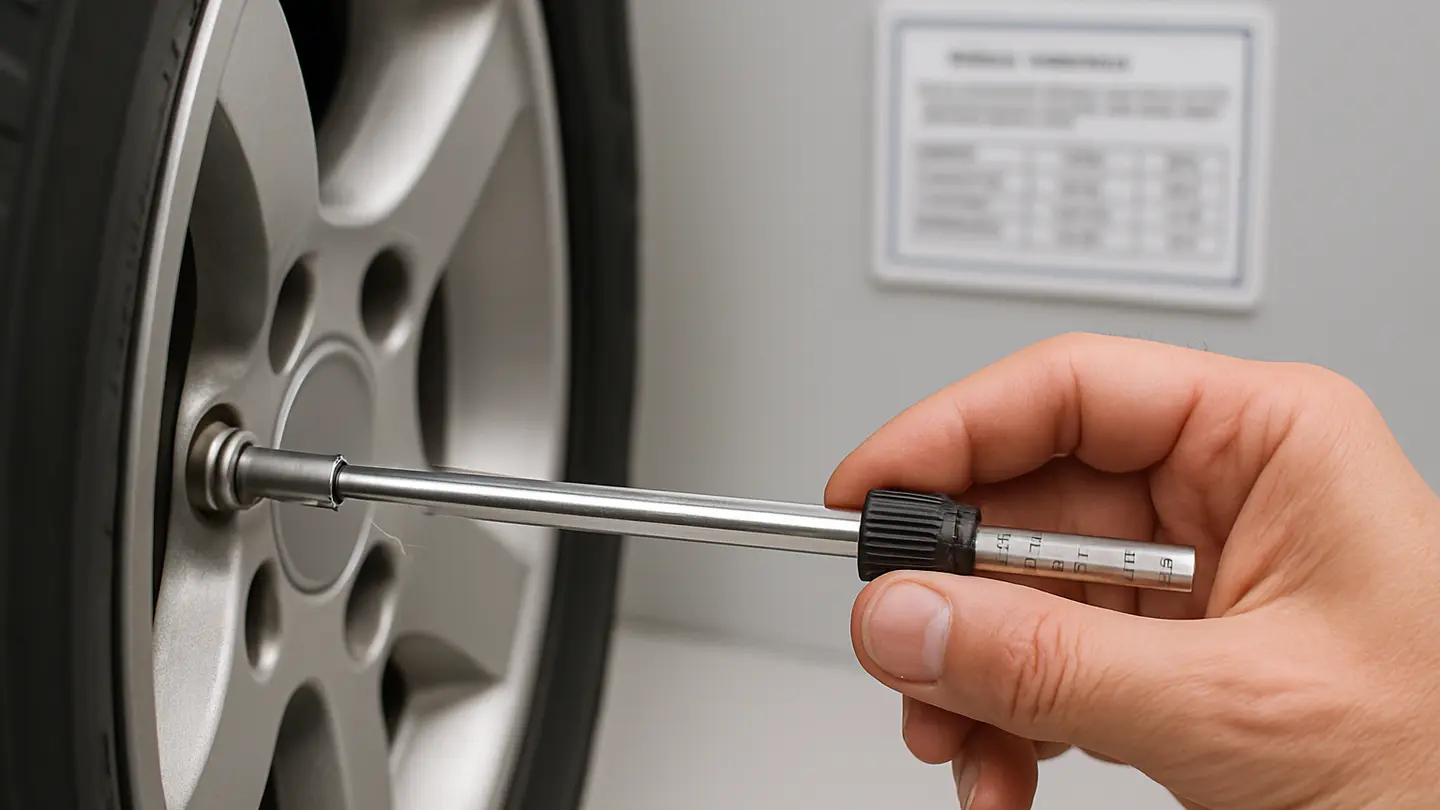 Stick tire pressure gauge measuring a tire valve stem