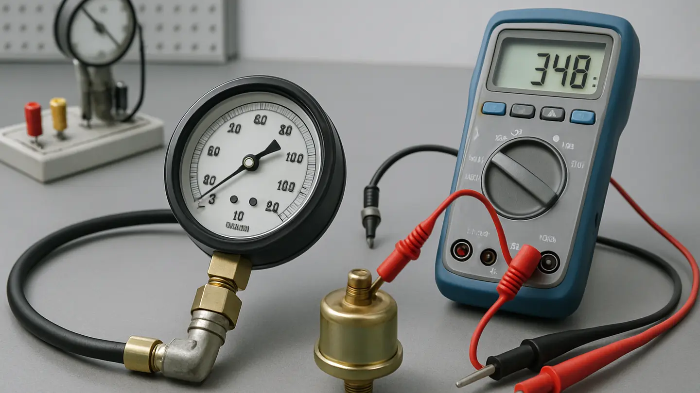 Mechanical test gauge connected to an engine oil pressure port