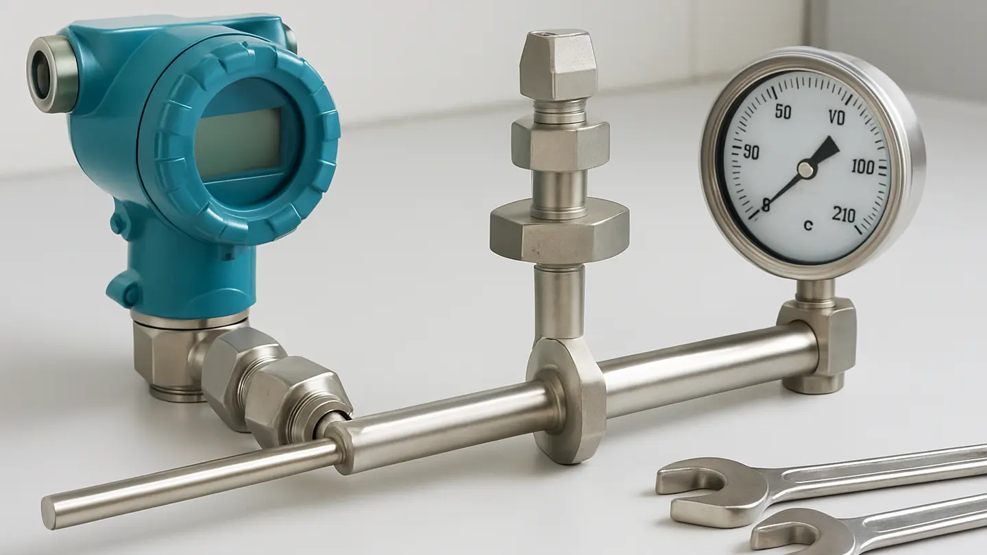 Temperature sensor installed inside a thermowell in process piping