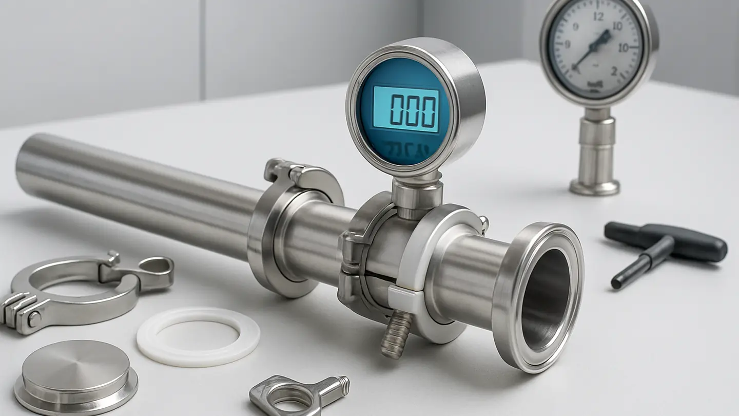 Tri-Clamp sanitary fitting assembly with ferrules, gasket and clamp