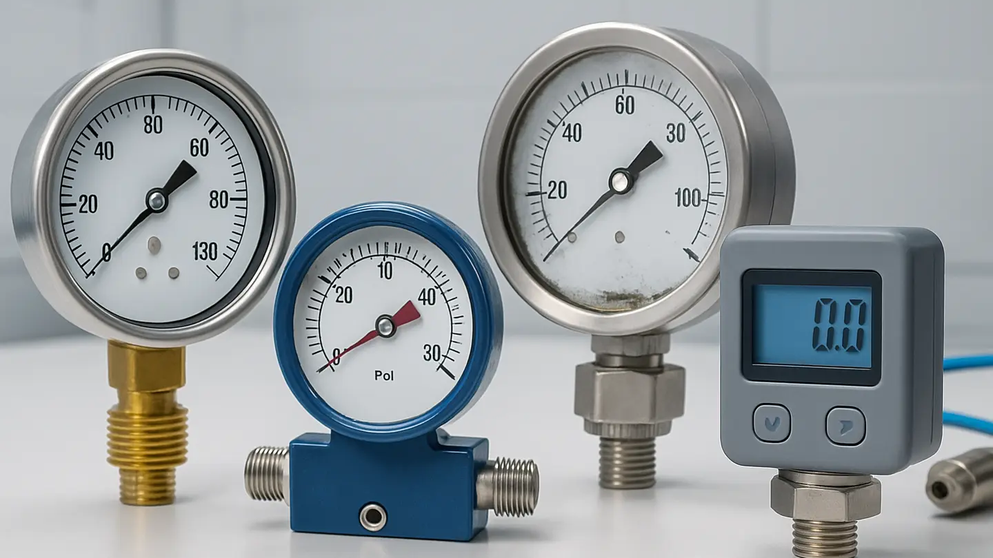 Analog and digital pressure gauges used for industrial pressure measurement