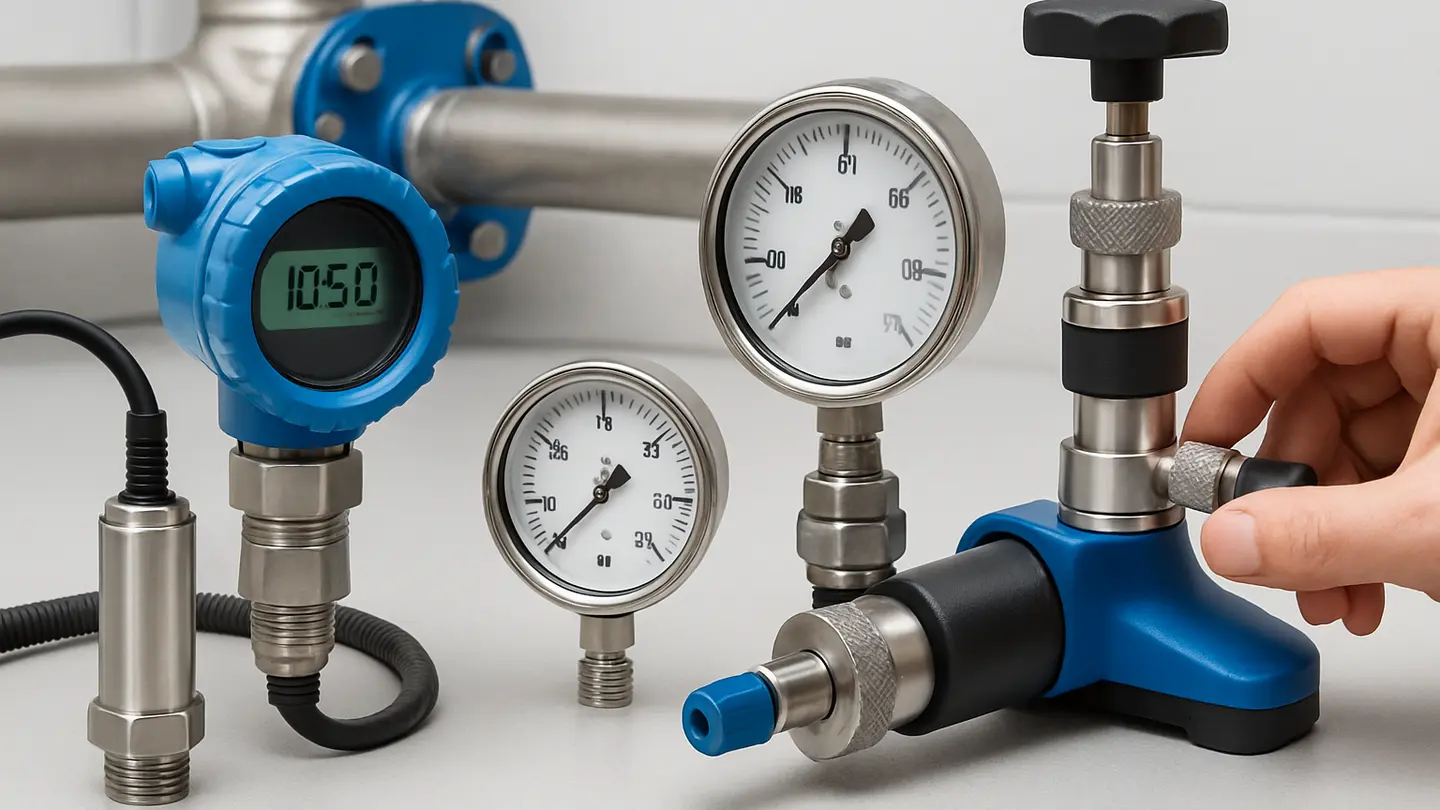 Pressure monitoring instrument installed on water treatment piping